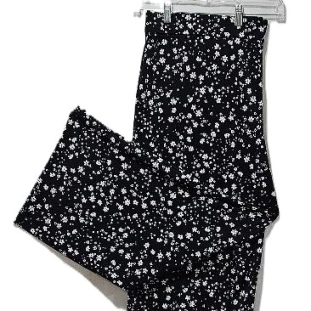 ISAAC MIZRAHI BLACK WHITE DITZY FLORAL PULL ON WIDE LEG DRESS PANTS  2XP  TRAVEL